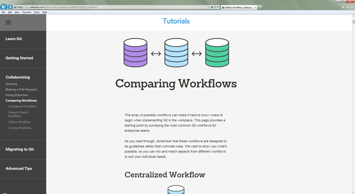 Atlassian GitHub tutorial, IE without JS